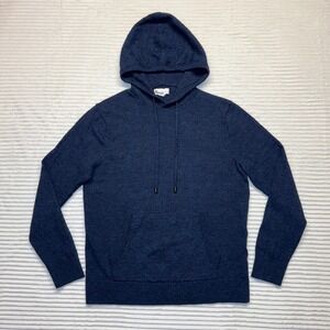 The Commons Men's Large Navy Merino Wool Hoodie Front Pocket Hooded Sweater